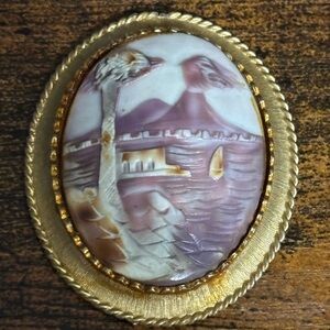 Vintage Cameo Shell Art Piece with Gold Frame